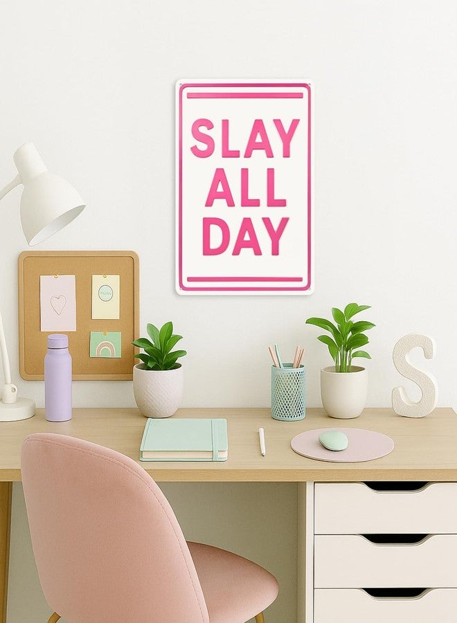 Opix Design Slay All Day Sign - Pink Wall Decor for Girls Room, Teen Girl Wall Art, Preppy Posters for Teen Girls Bedroom, Aesthetic Slay Sign, Cute Room Decor, Funny Tween Girl Wall Sign by Opix Design, Pink Bathroom & Dorm Decor - Image 2
